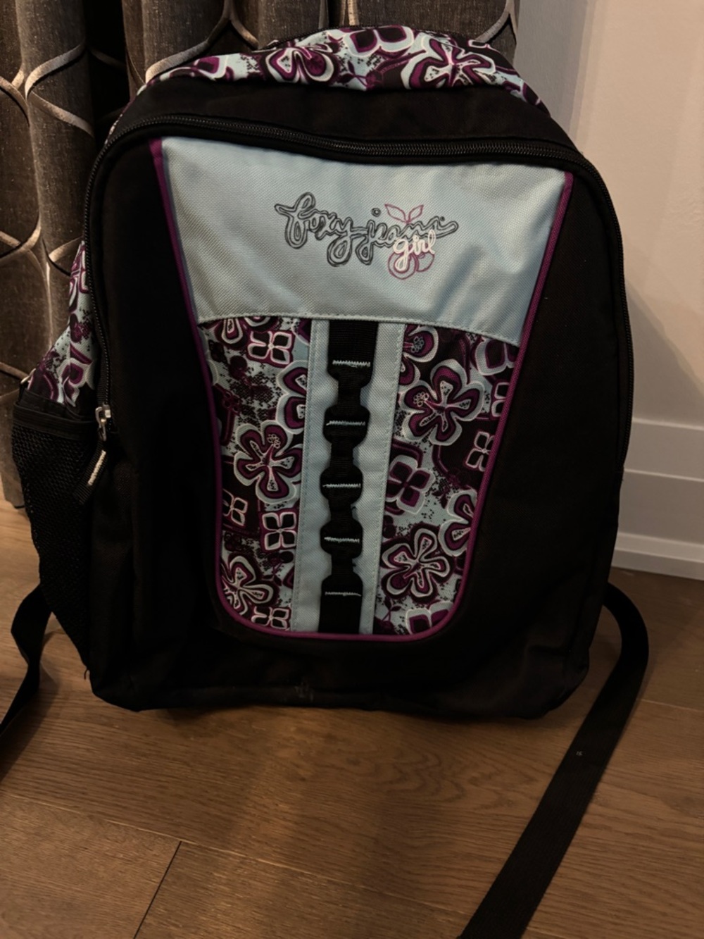 Light Blue and Purple Floral Backpack